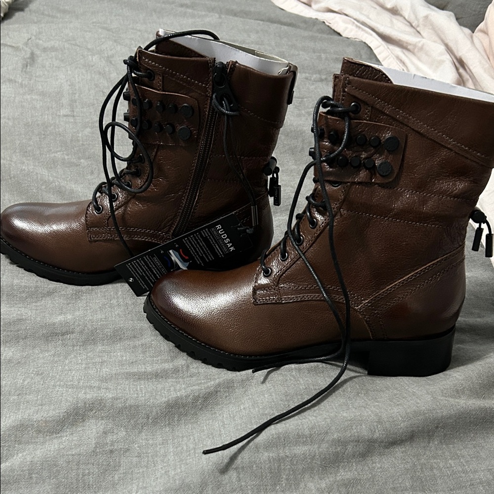 RUDSAK Dark Brown leather Combat Boots Sz 38